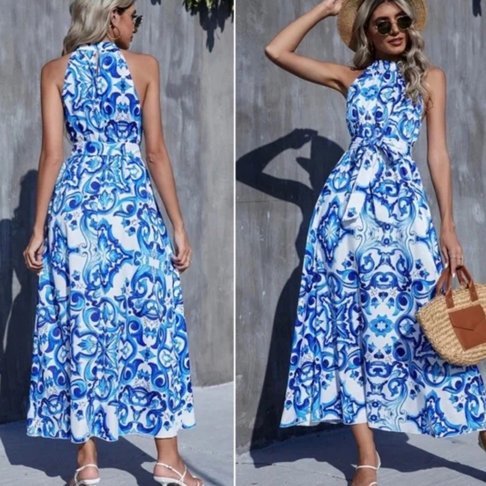 Boho Blue Maxi Dress Casual Minimalist - Picture 4 of 4